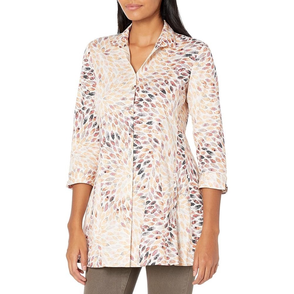 Nic+Zoe Morning Burst Shirt Jacket Tunic Top Womens 1X Abstract Leaf Print
